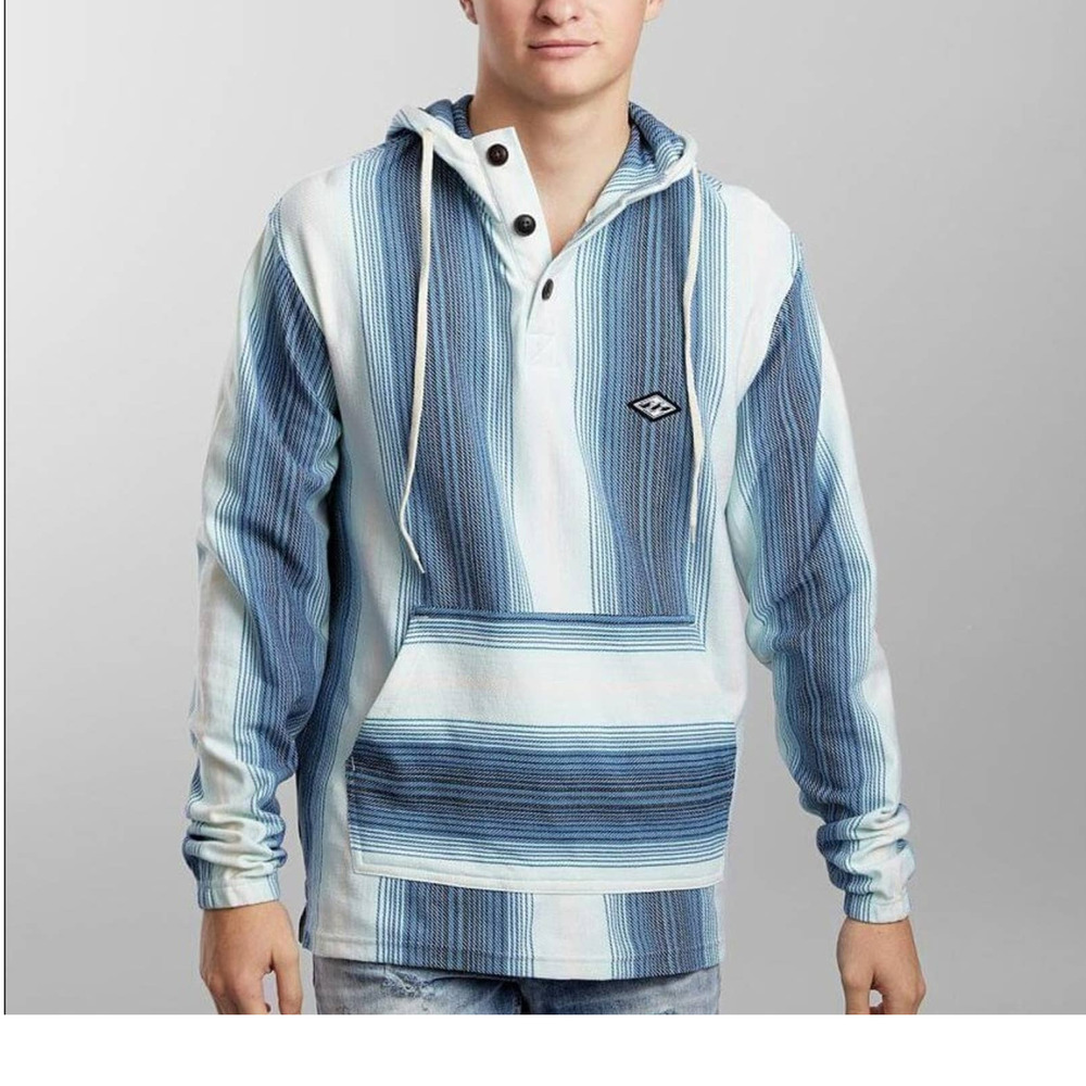 Billabong Kid’s Baja Stripe Hoodie Pullover Size L Blue White NWT Surf Skate